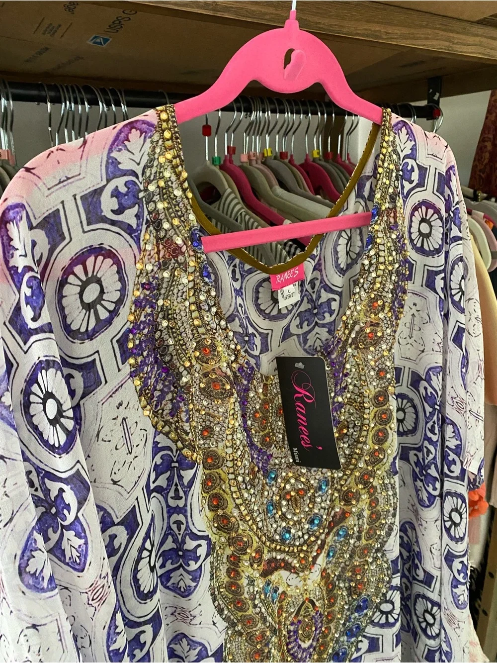 RANEE’S Boho Purple Embellished Kaftan Style Beach Cover-Up! 🐚